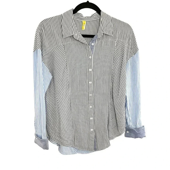 Free People Blue & White Striped Button Front Shirt Women's Size XS - Picture 1 of 8
